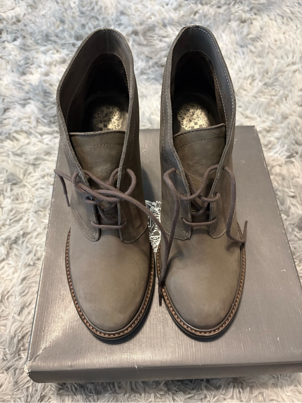 Vince Camuto Gray-Brown Leather Chukka Boots